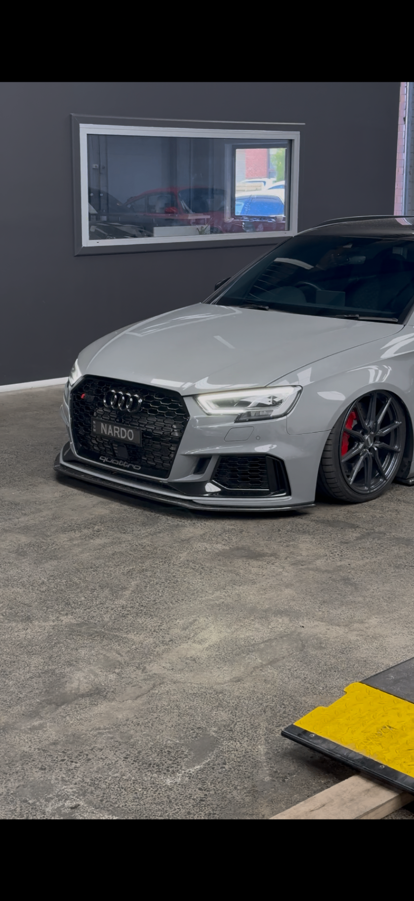 Nardo grey Audi RS3 in the Apex Melbourne workshop